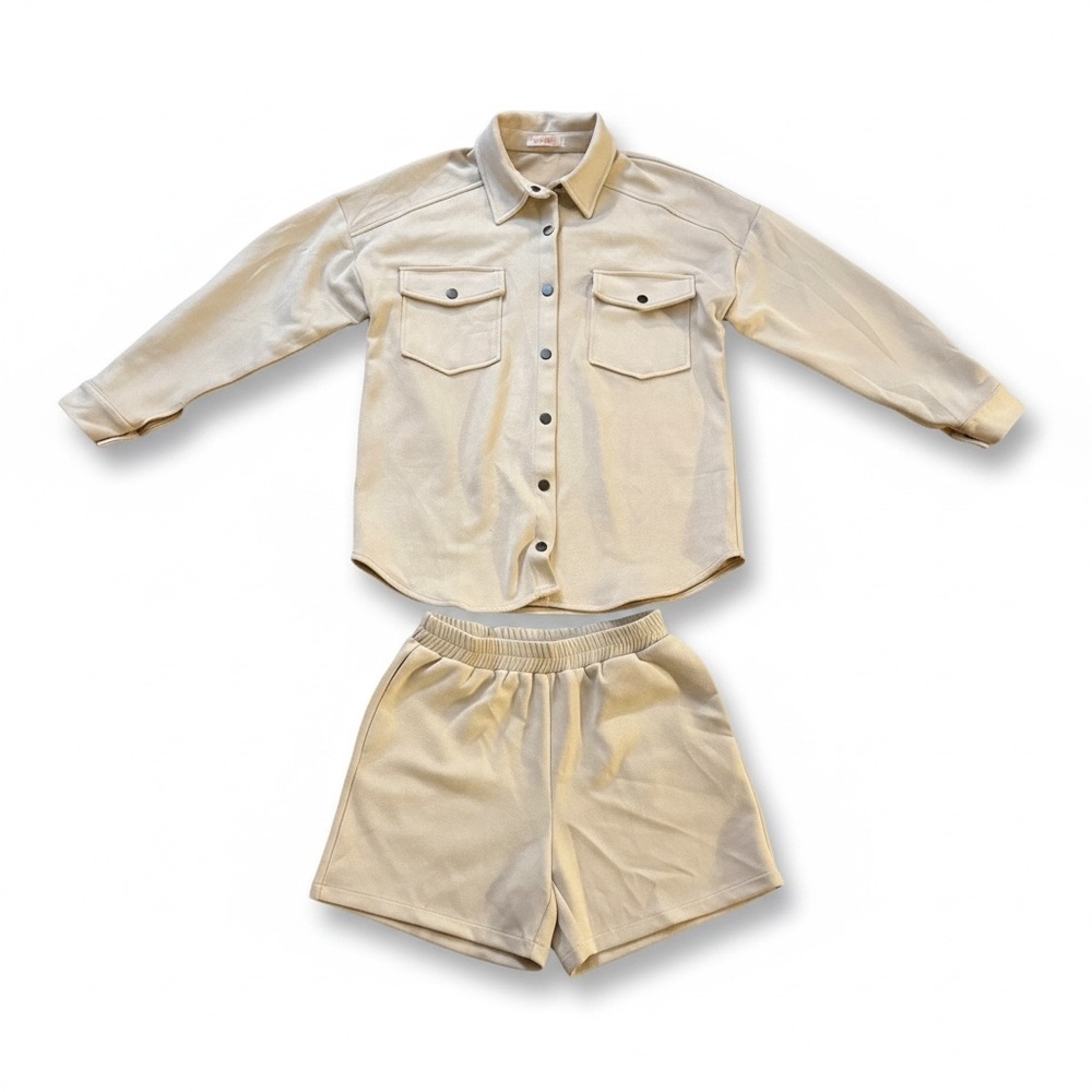 Men's Beige Shirt and Shorts Set